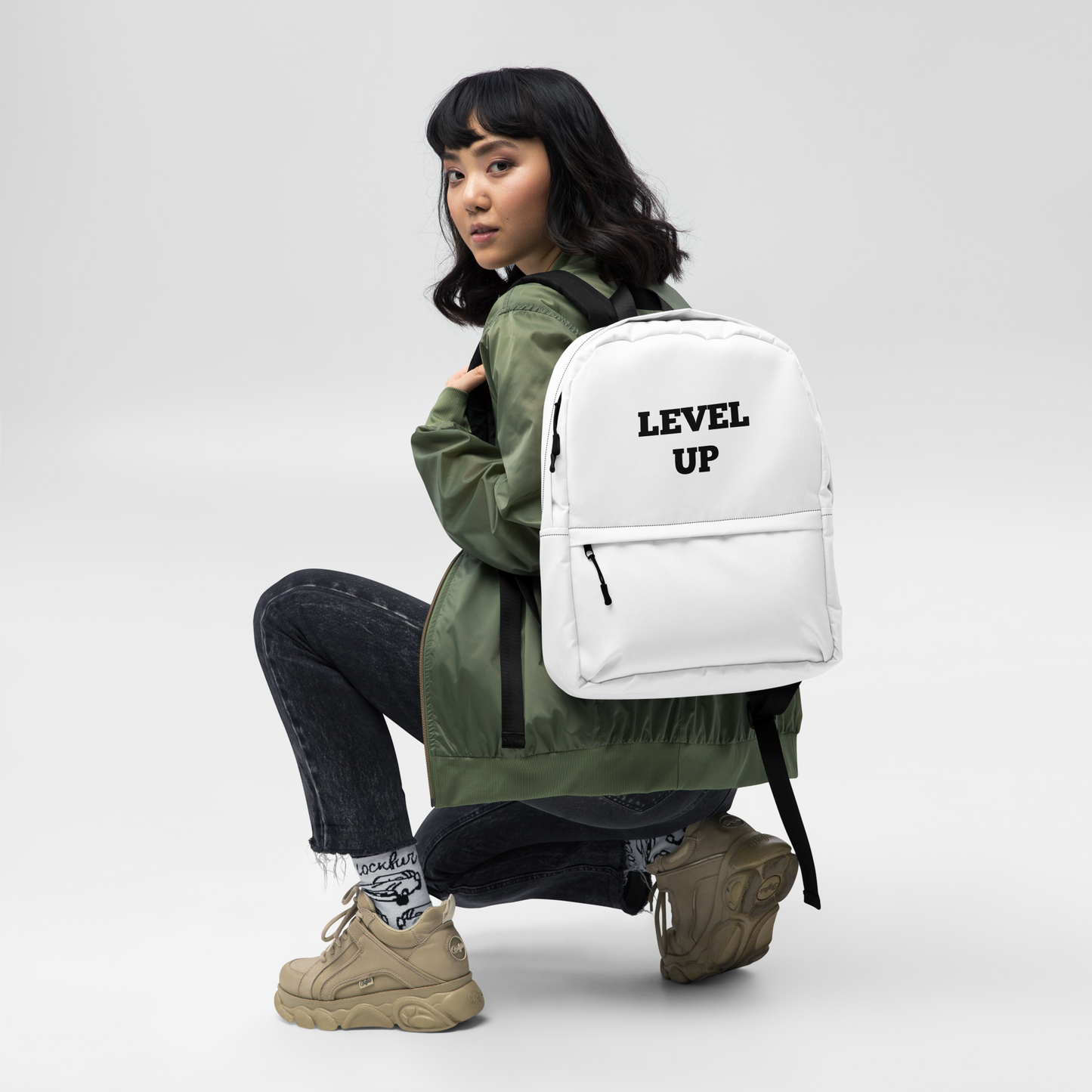 White Level Up Backpacks