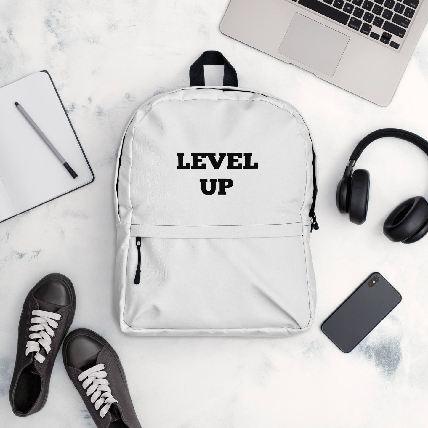 White Level Up Backpacks