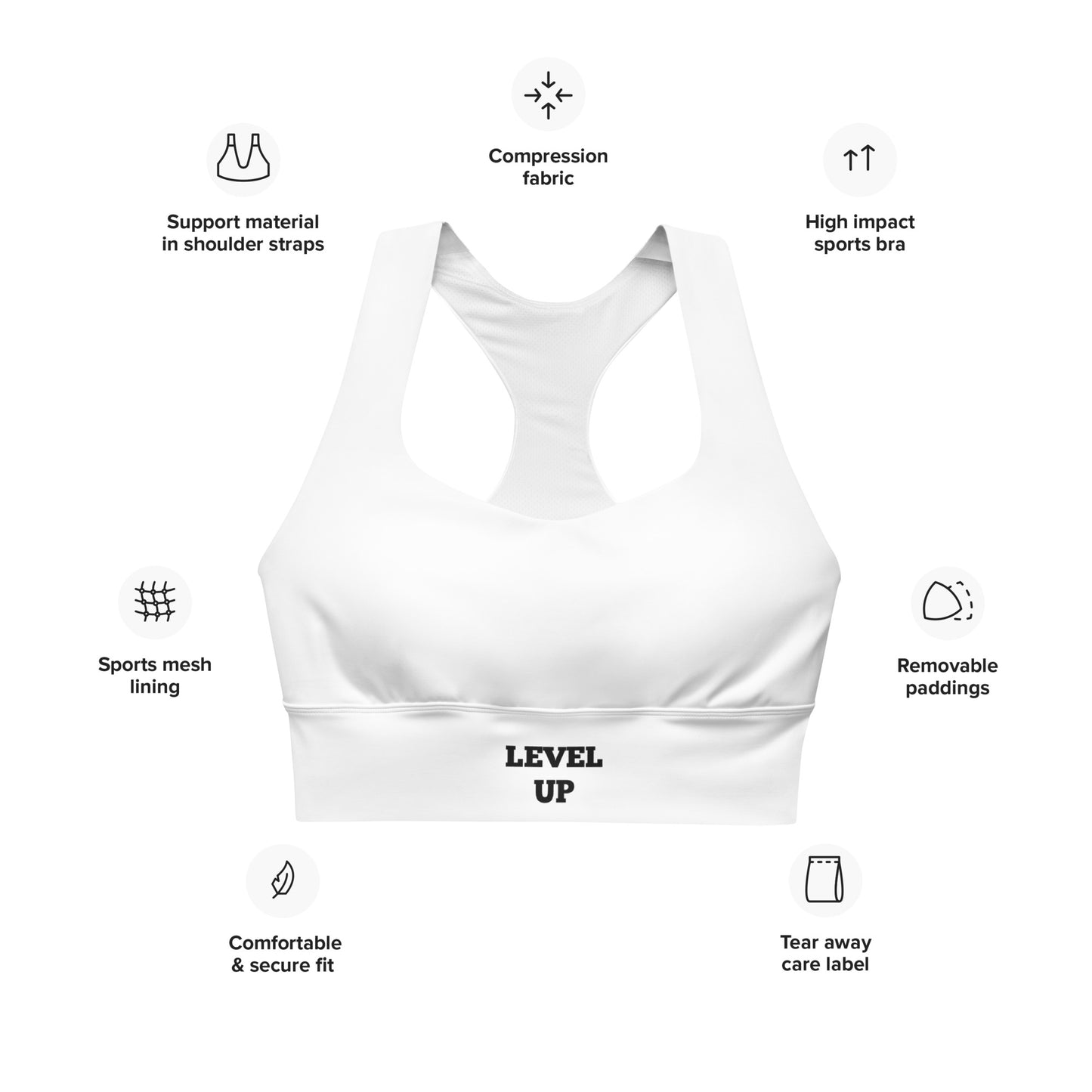 White Level Up Sports Bras